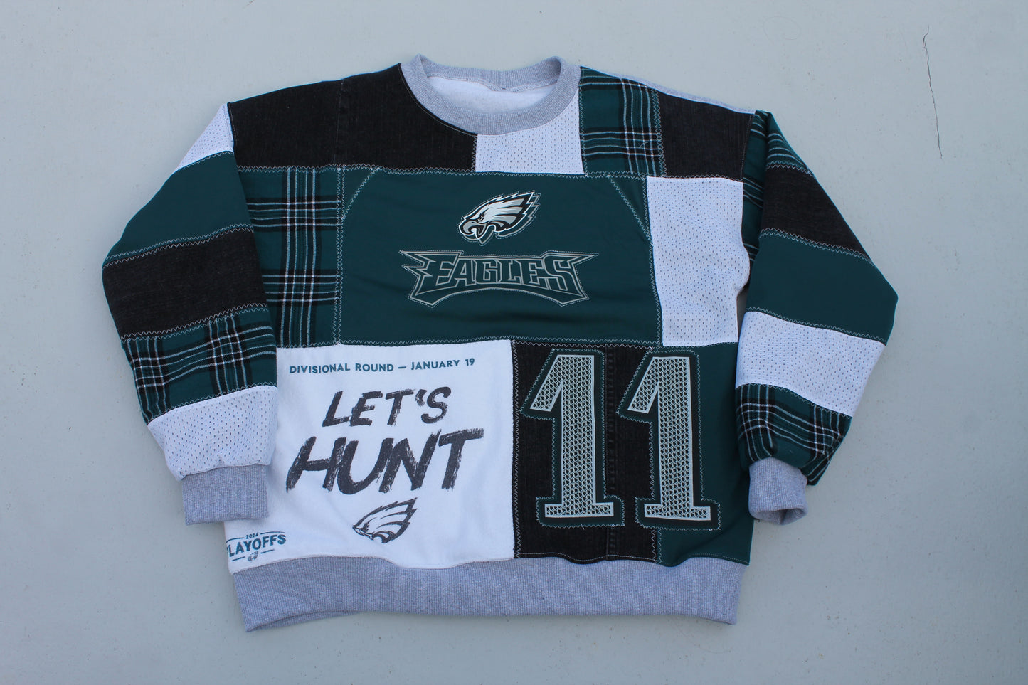 Eagles Plaid & Rally Towel Patchwork Crew Neck