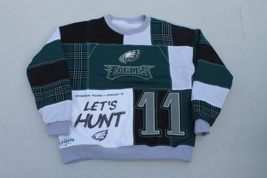 Eagles Plaid & Rally Towel Patchwork Crew Neck