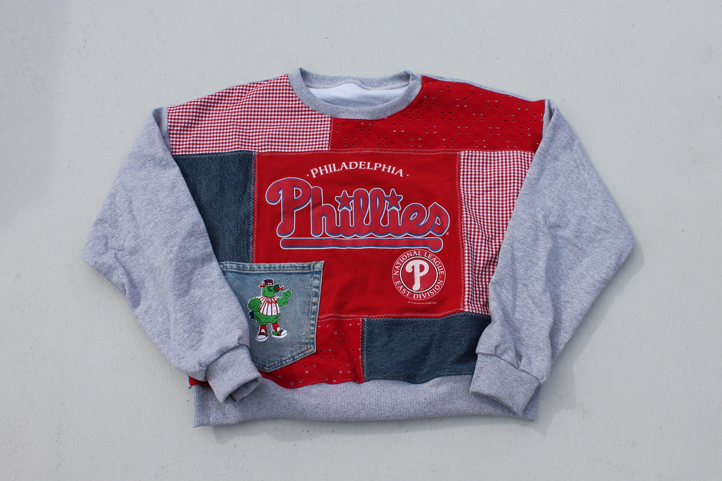 Phillies Gingham & Eyelet Lace Patchwork Crew Neck