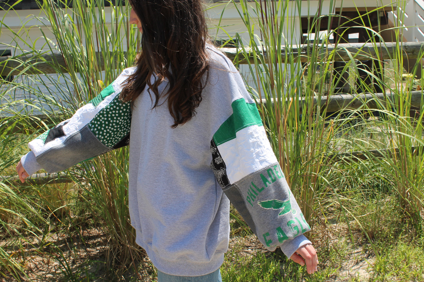 Eagles Kelly Green Mock Neck Patchwork Sweatshirt