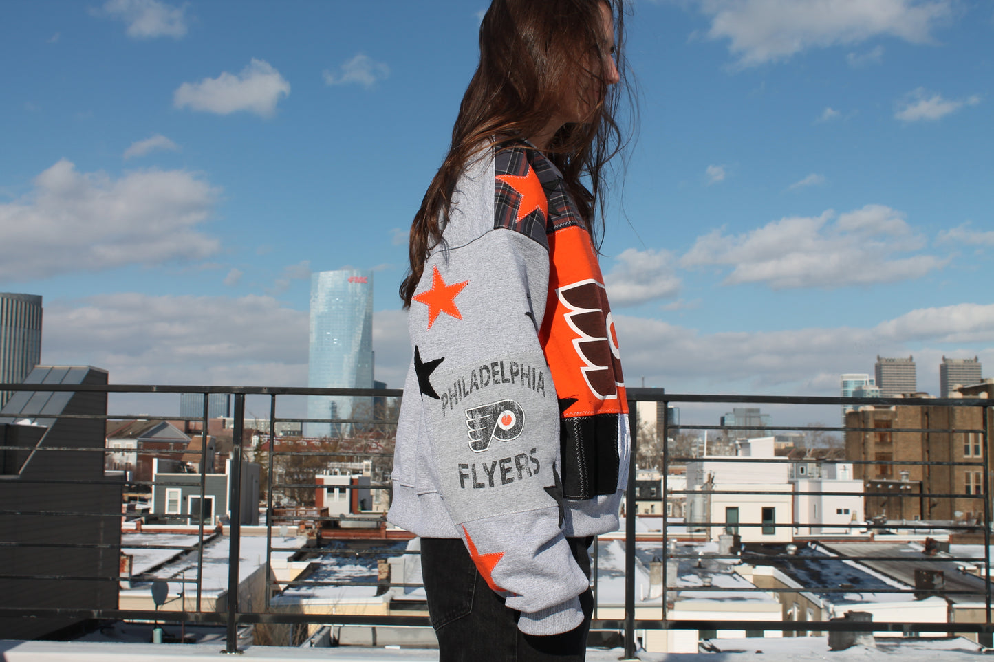 Flyers Gray + Flannel Patchwork Crew Neck
