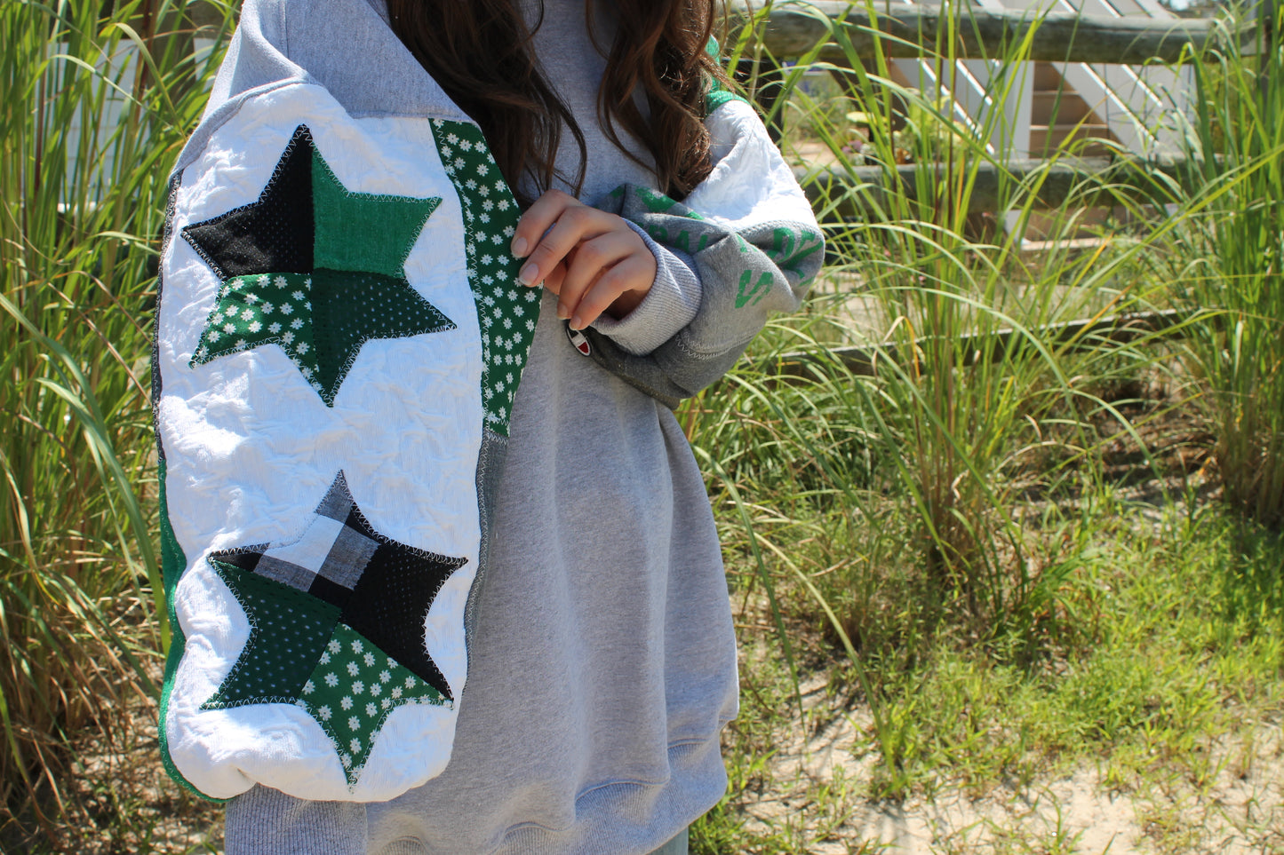 Eagles Kelly Green Mock Neck Patchwork Sweatshirt