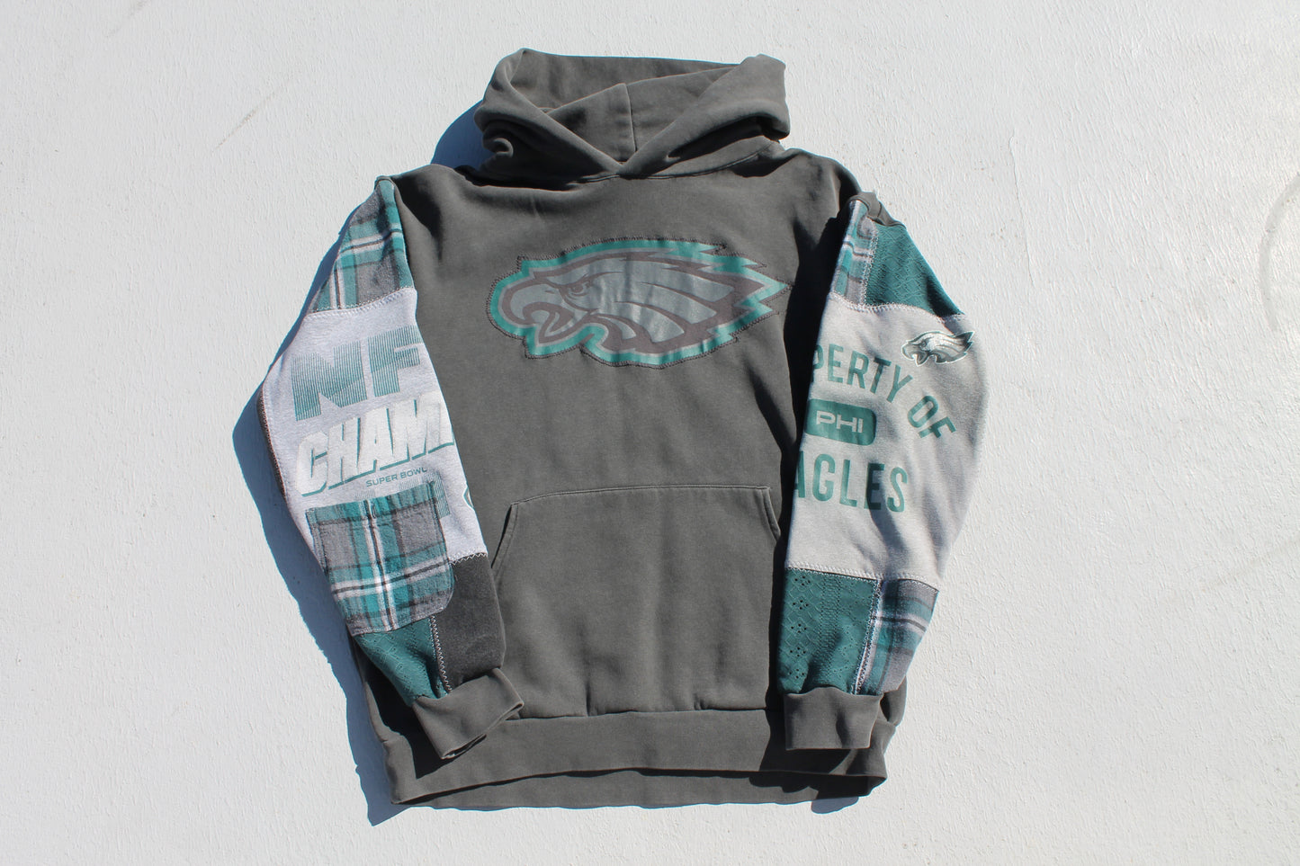 Eagles Plaid & Denim Patchwork Hoodie