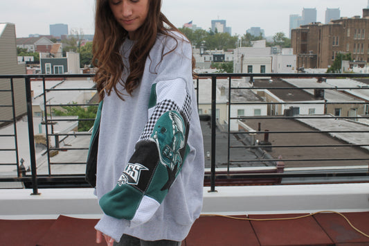 Eagles Midnight Green Gingham & Stars Patchwork Sleeve Crew Neck