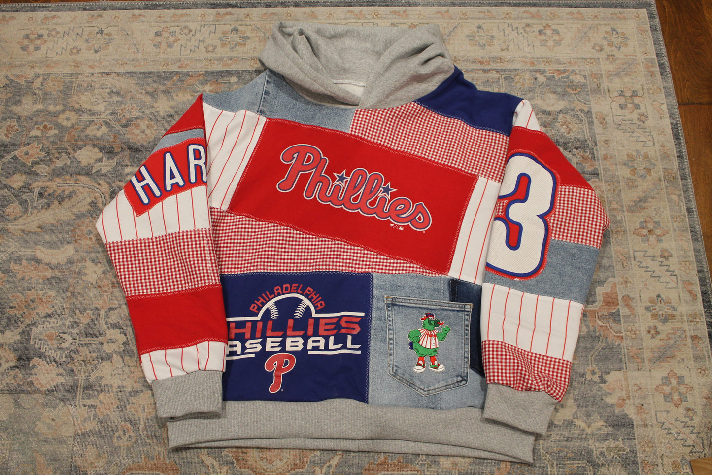 Phillies Pinstripes & Ginham Patchwork Hoodie