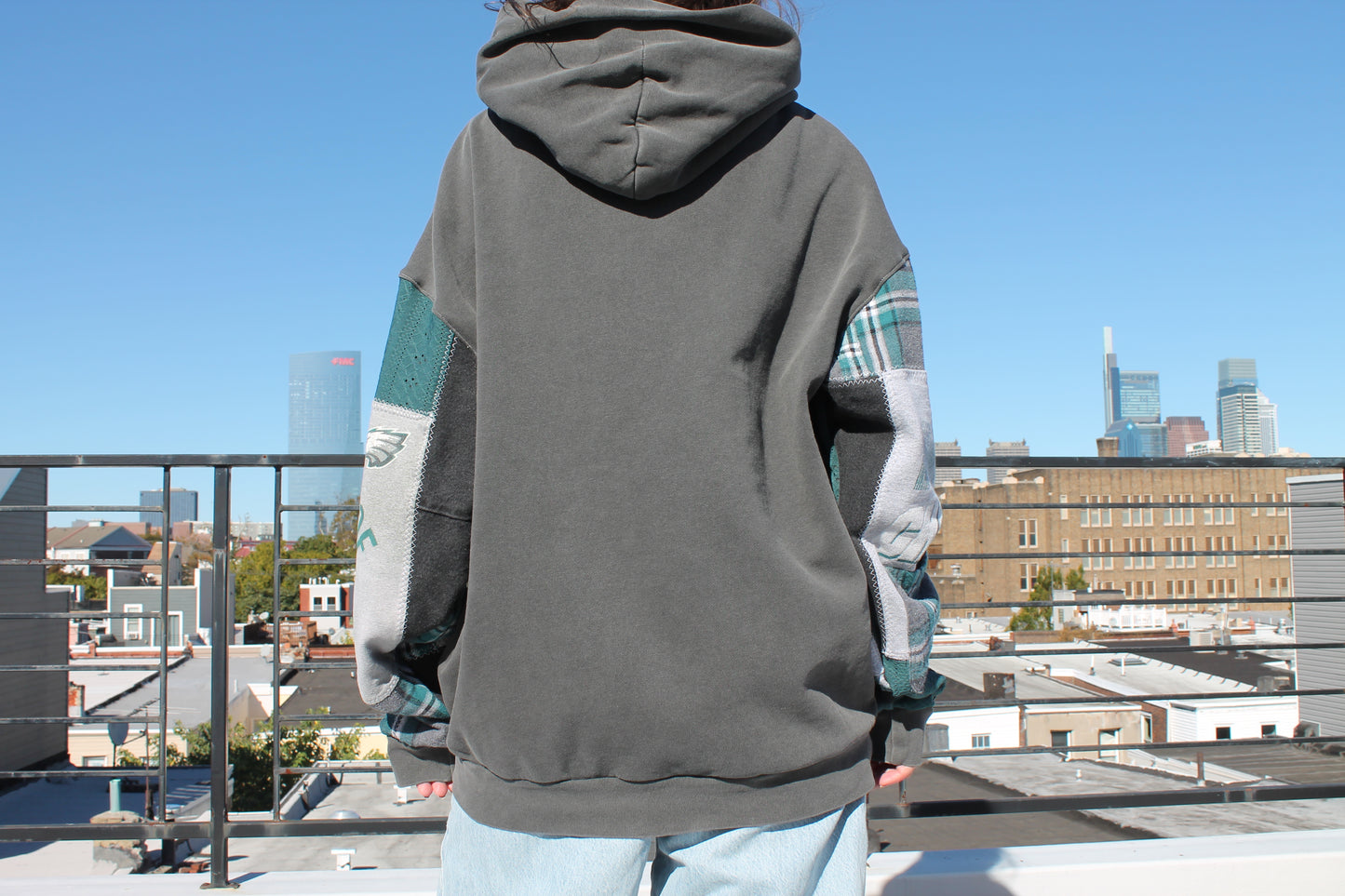 Eagles Plaid & Denim Patchwork Hoodie