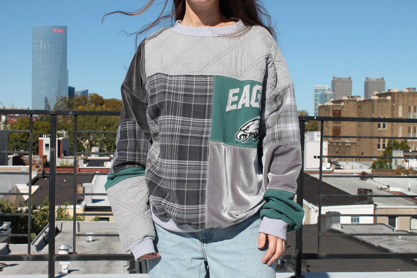 Eagles Plaid Patchwork Crew Neck