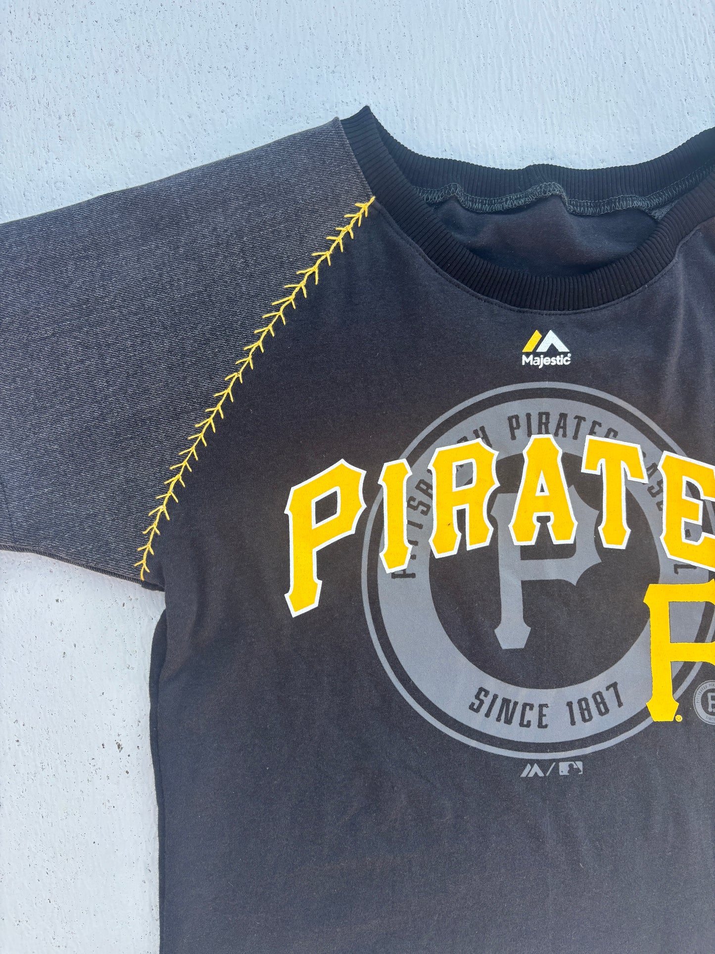 Pirates Denim Sleeves Raglan Baby Tee