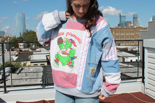 Phillies Phanatic Jersey + Denim Patchwork Crew Neck