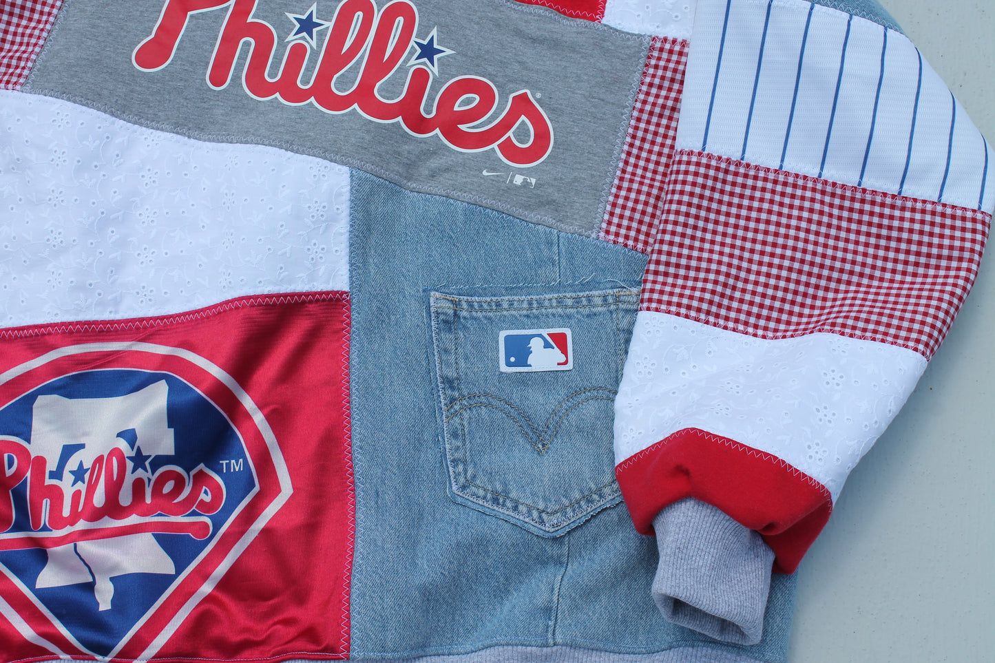 Phillies Flag Patchwork Crew Neck Sweatshirt