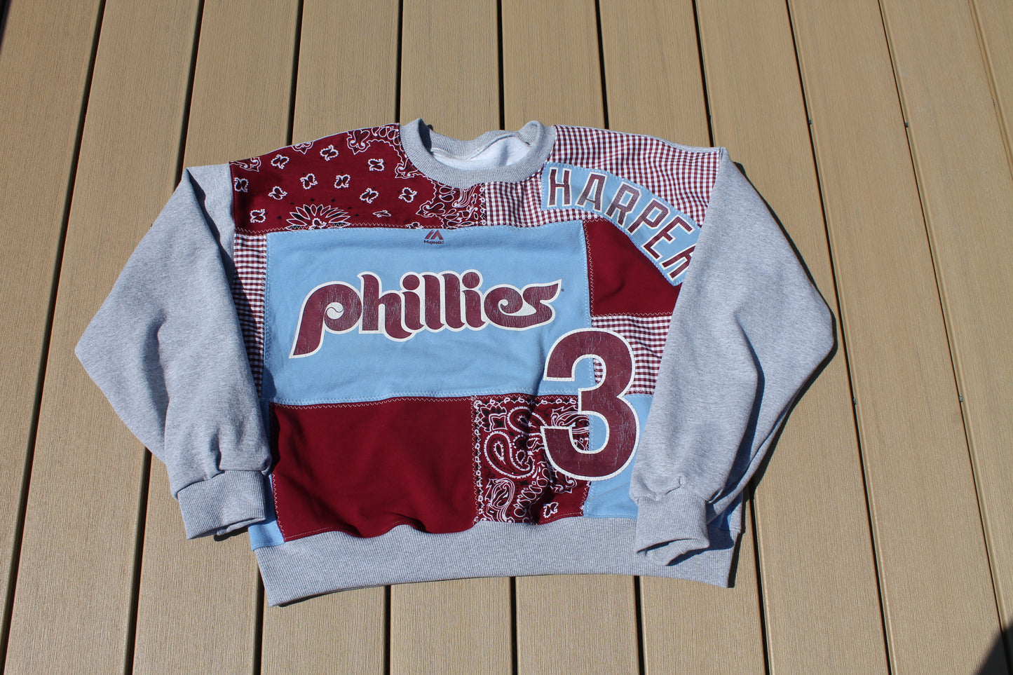 Phillies Powder Blue & Maroon Harper Patchwork Crew Neck