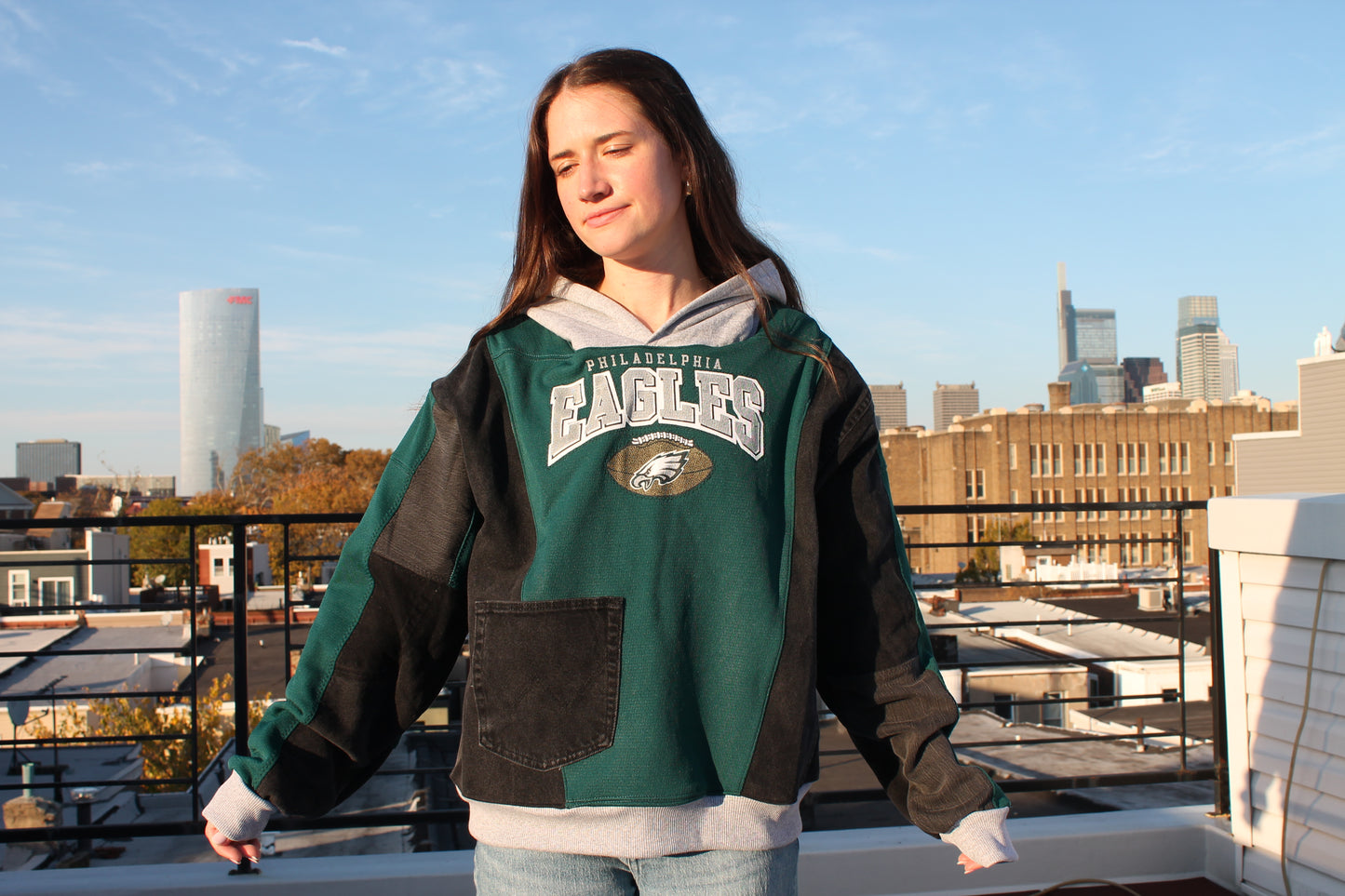 Reworked Vintage Eagles Denim Hoodie