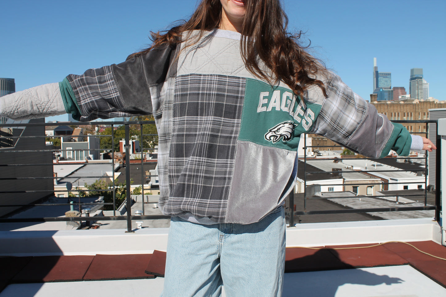 Eagles Plaid Patchwork Crew Neck