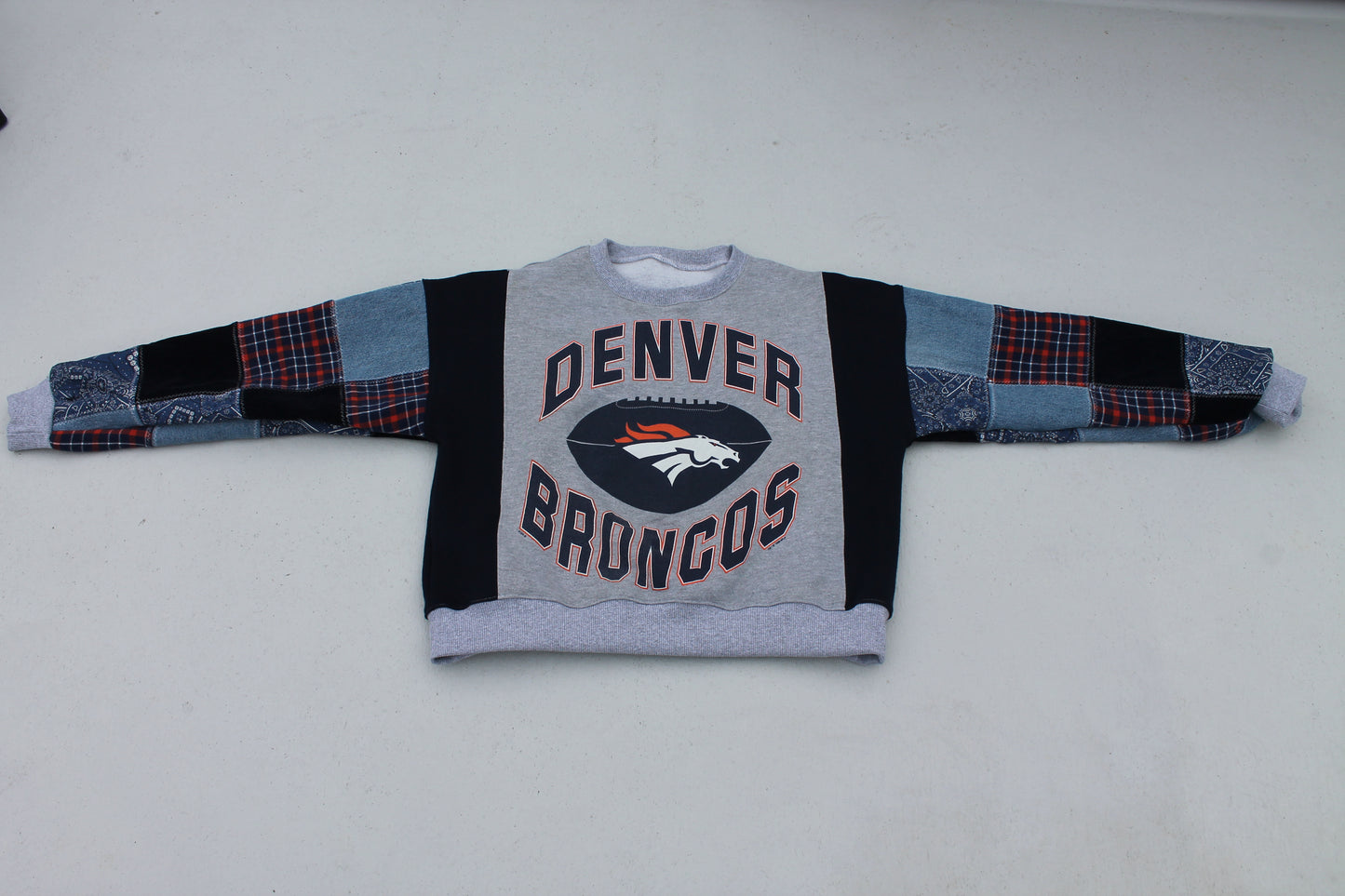 Broncos Flannel x Bandana Patchwork Crew Neck