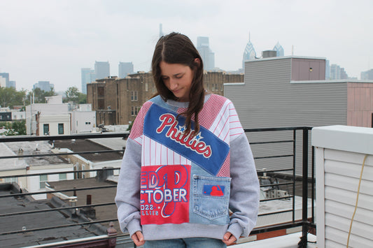 Phillies Pinstripes & Gingham Patchwork Crew Neck