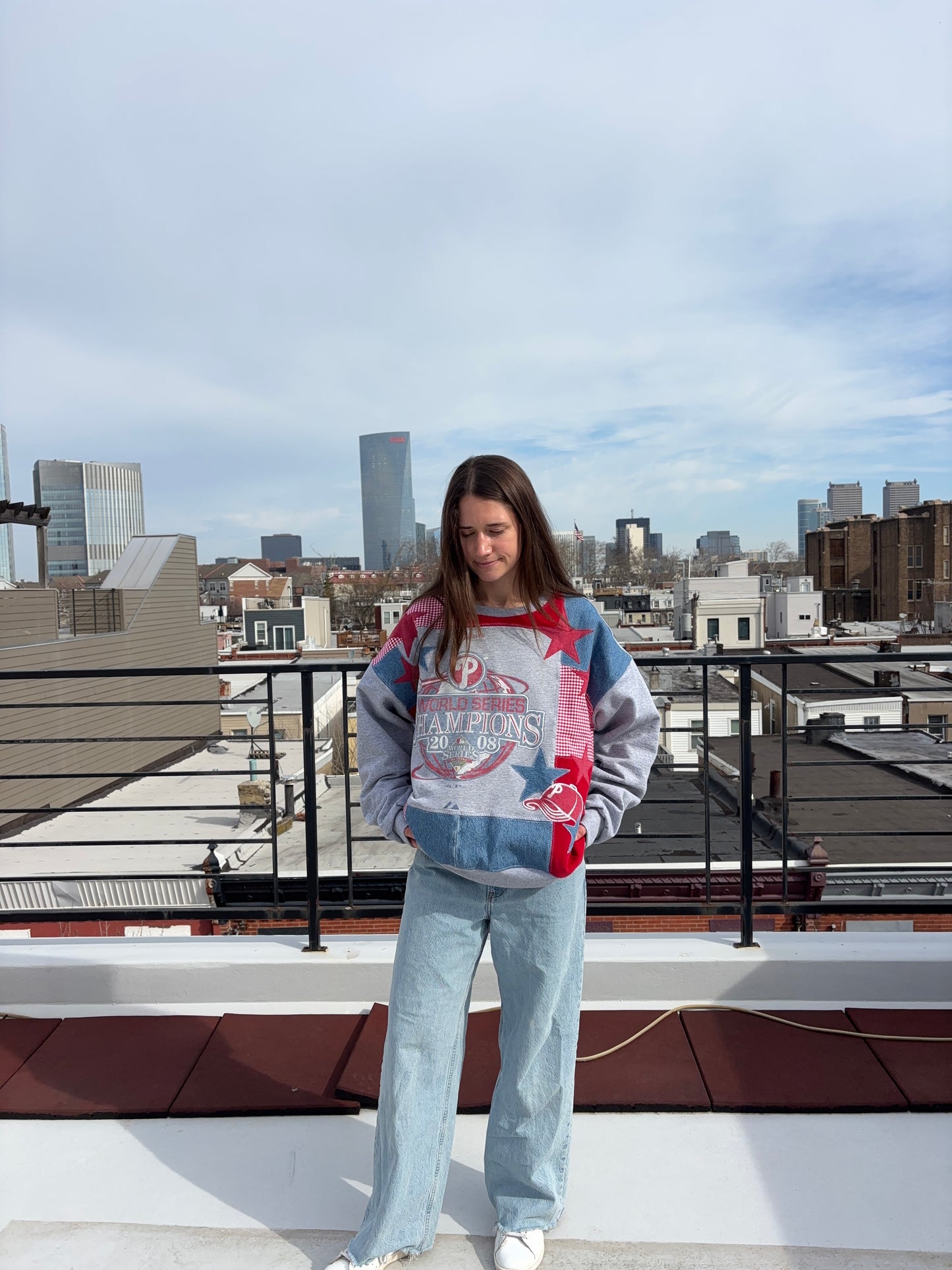 Phillies Denim x Gingham Patchwork Crew Neck
