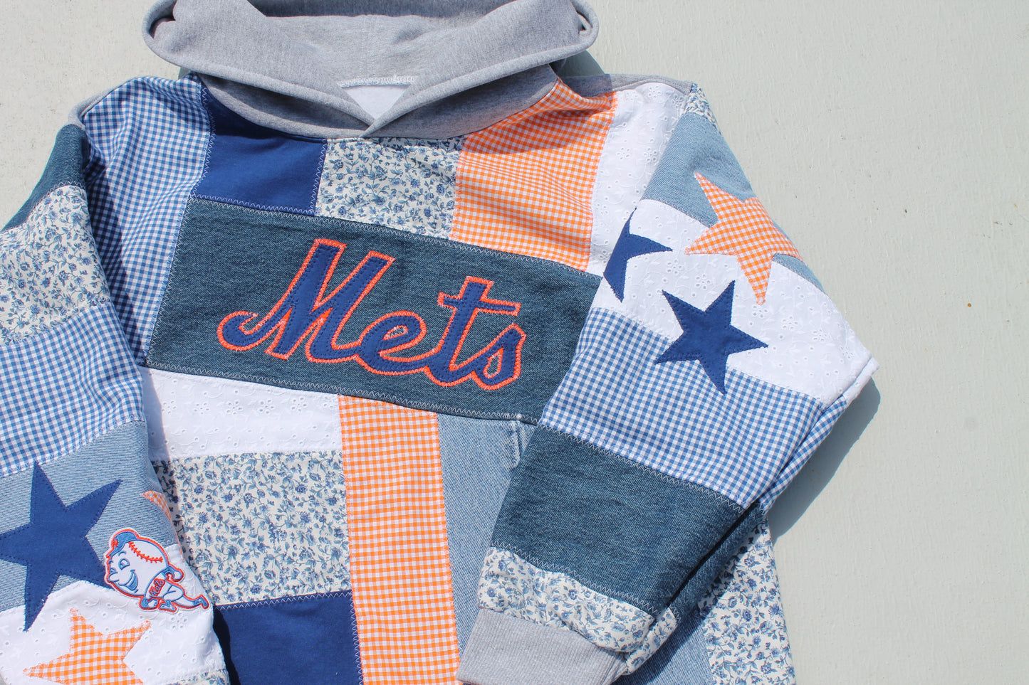 Mets Gingham & Floral Patchwork Hoodie