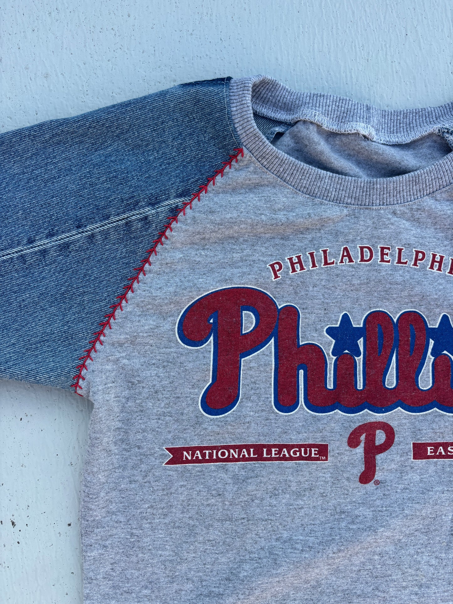 Phillies Denim Sleeve Raglan Baby Tee