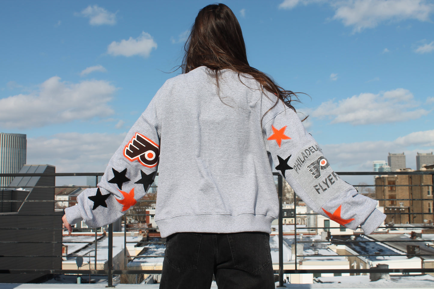 Flyers Gray + Flannel Patchwork Crew Neck