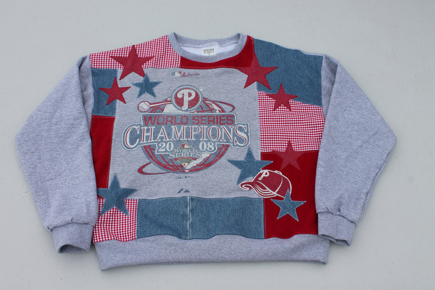 Phillies Denim x Gingham Patchwork Crew Neck