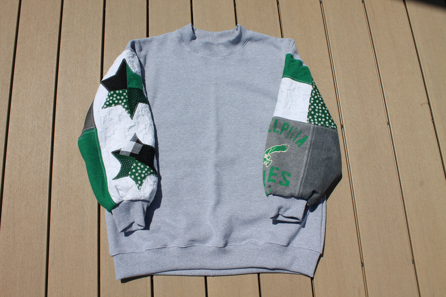 Eagles Kelly Green Mock Neck Patchwork Sweatshirt