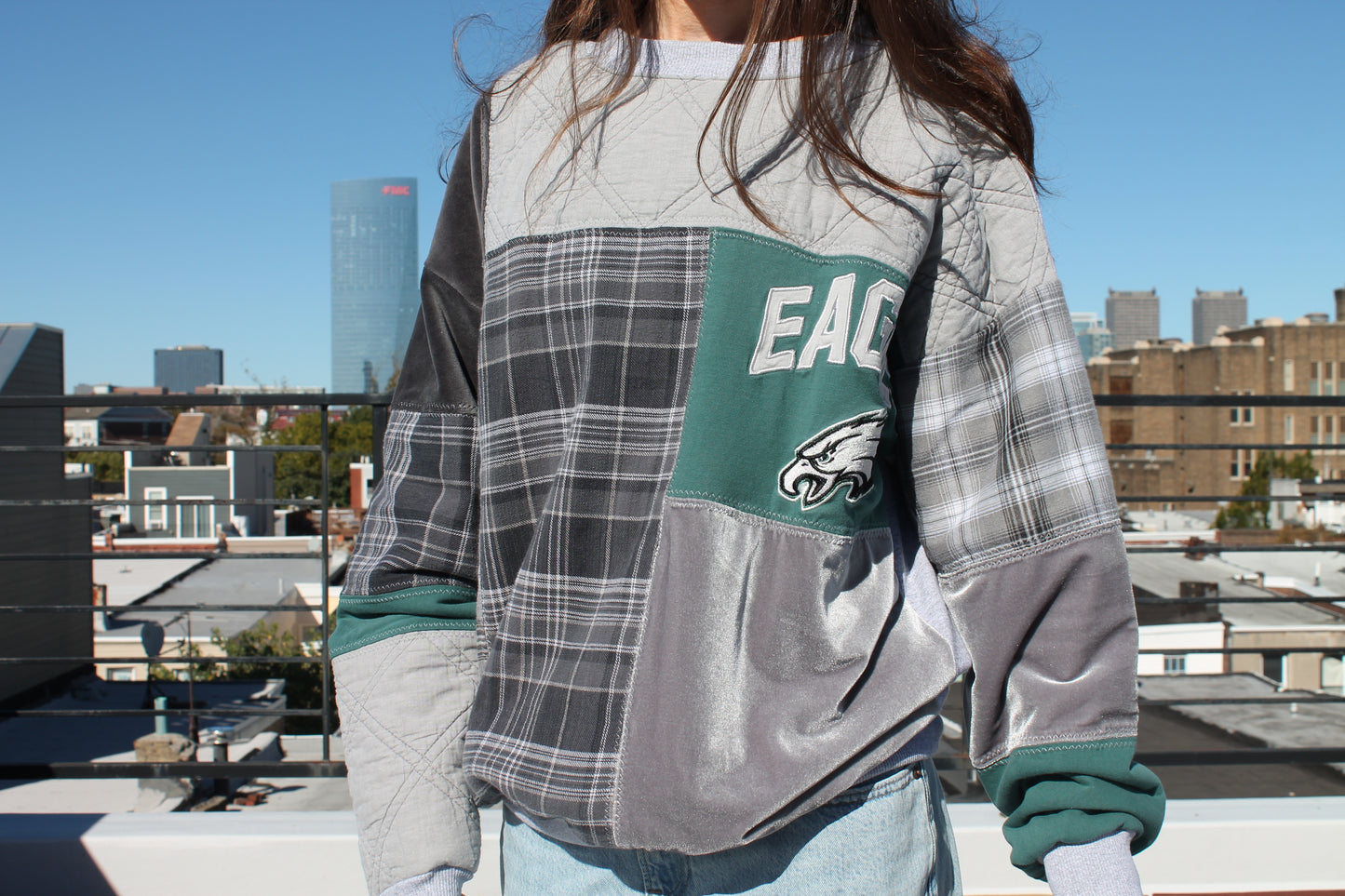 Eagles Plaid Patchwork Crew Neck