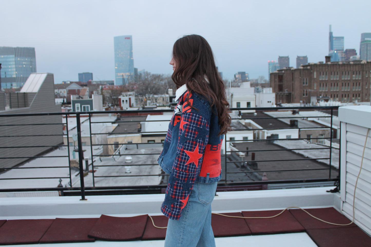 Broncos Sherpa Lined Patchwork Denim Jacket