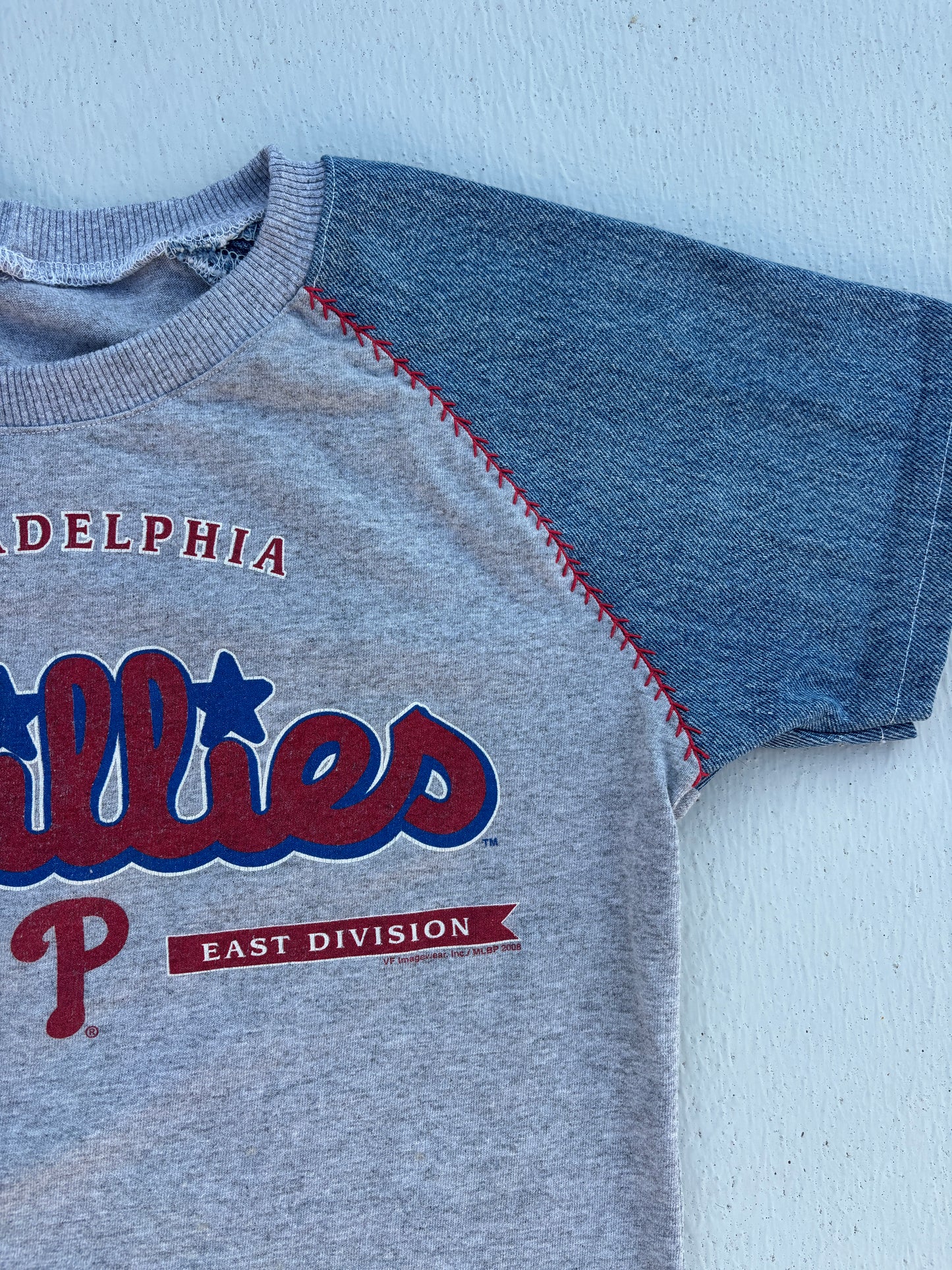 Phillies Denim Sleeve Raglan Baby Tee