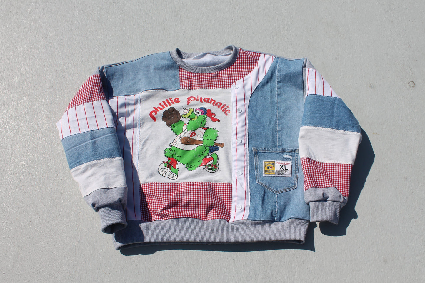 Phillies Phanatic Jersey + Denim Patchwork Crew Neck