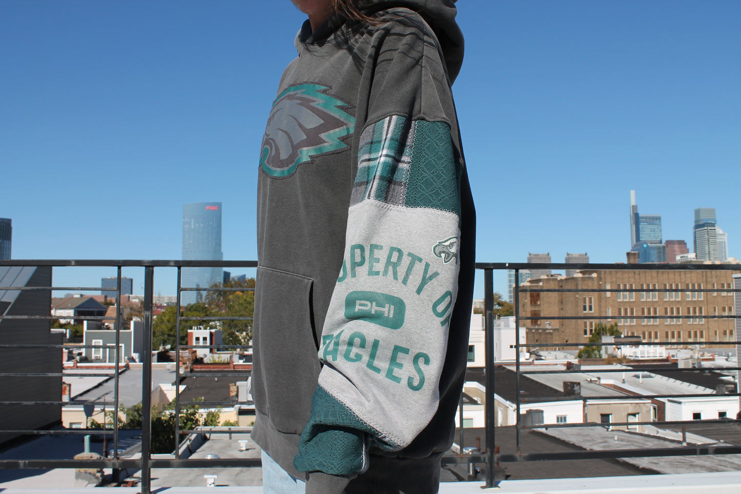 Eagles Plaid & Denim Patchwork Hoodie