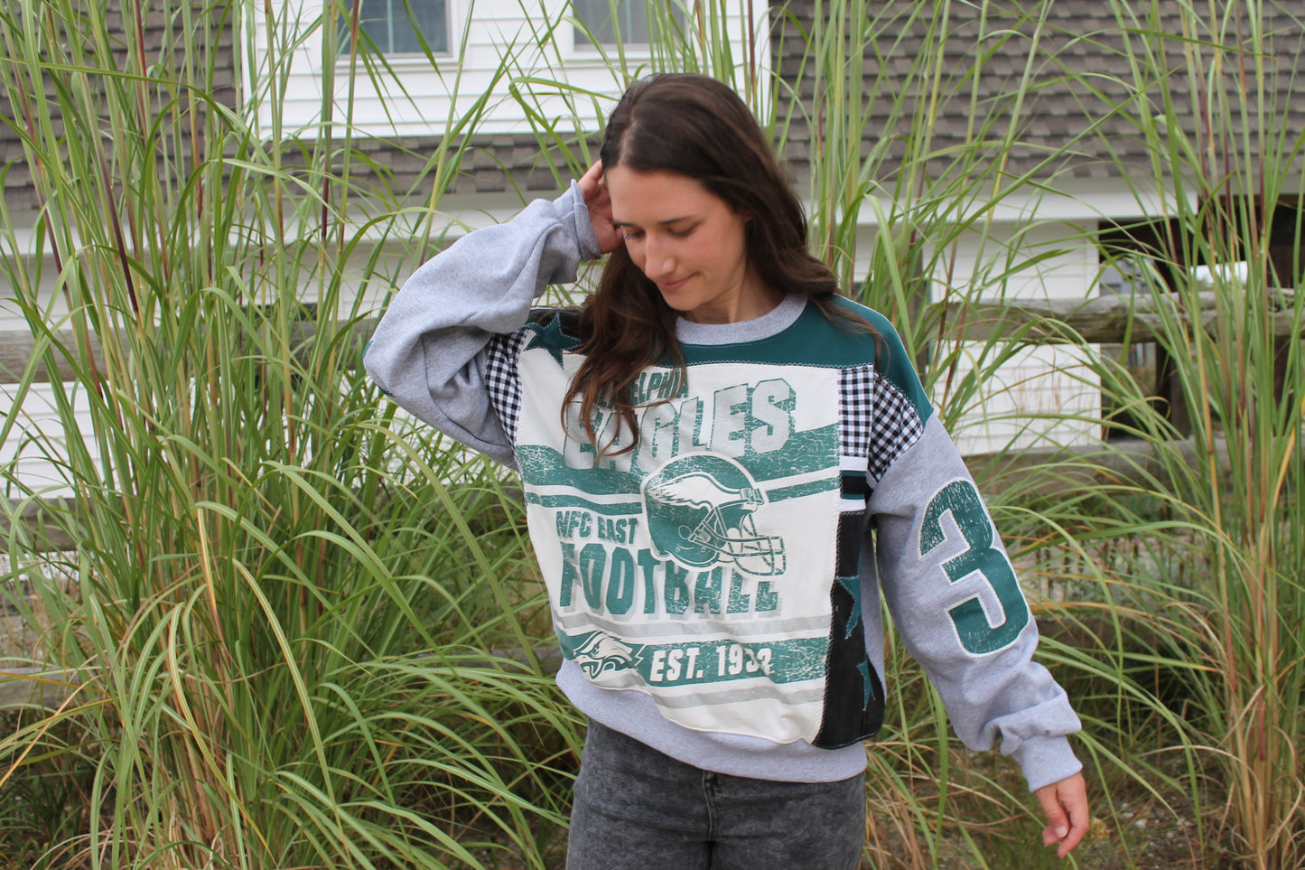 Midnight Green Eagles Patchwork Crew Neck