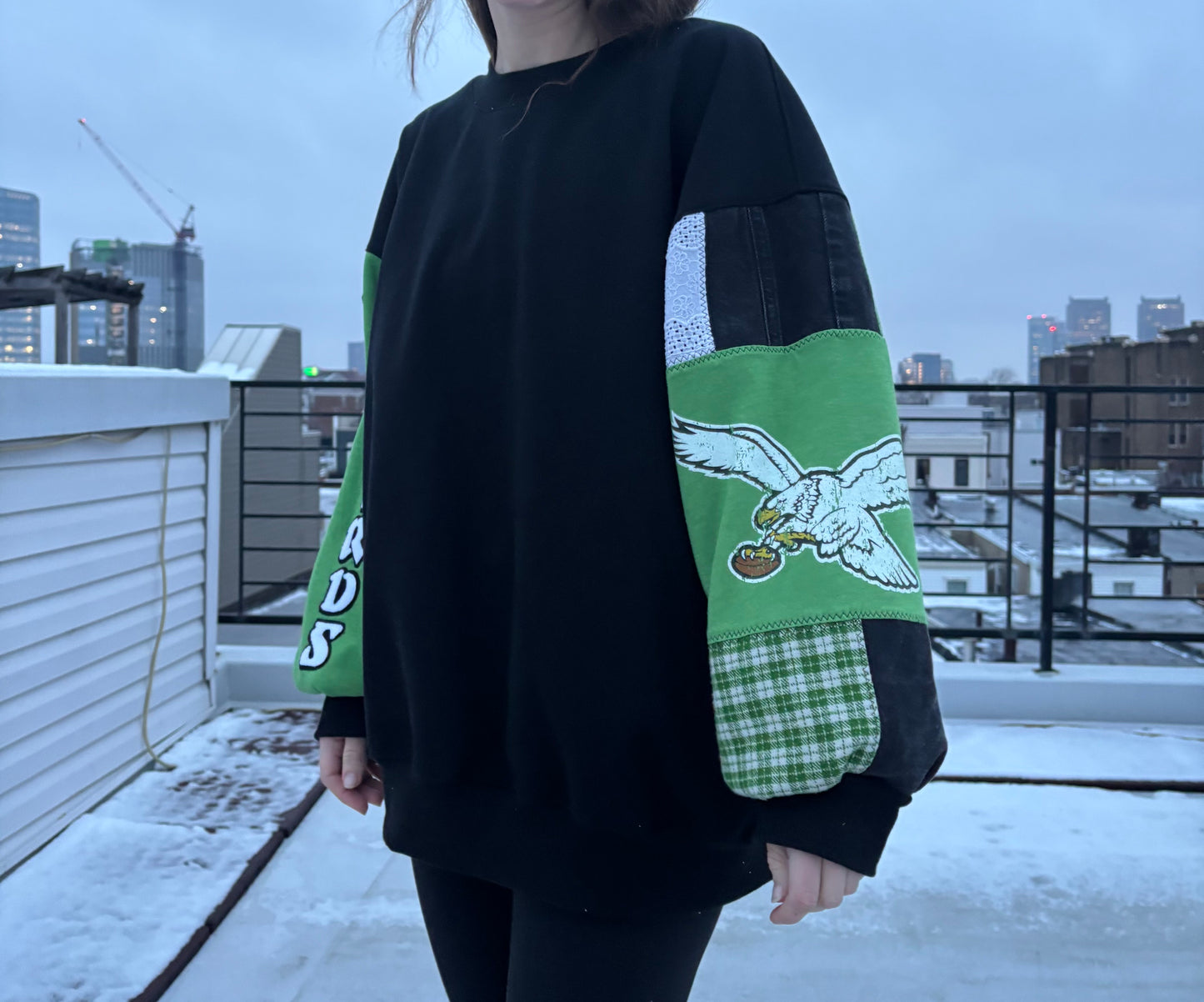 Go Birds Kelly Green Patchwork Sweatshirt