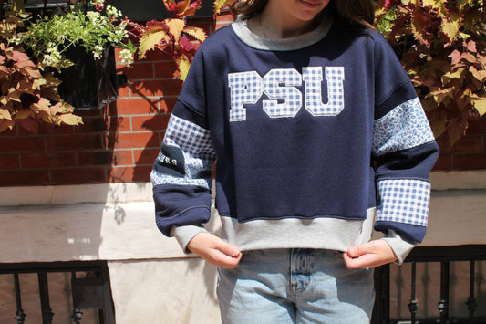 PSU Gingham & Floral Patchwork Crew neck