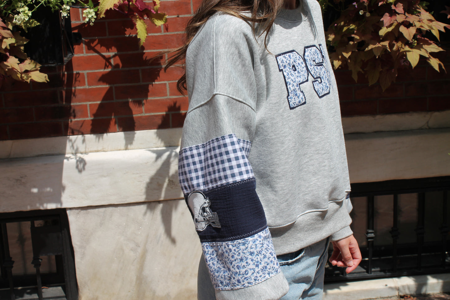PSU Gingham & Floral Patchwork Crew Neck