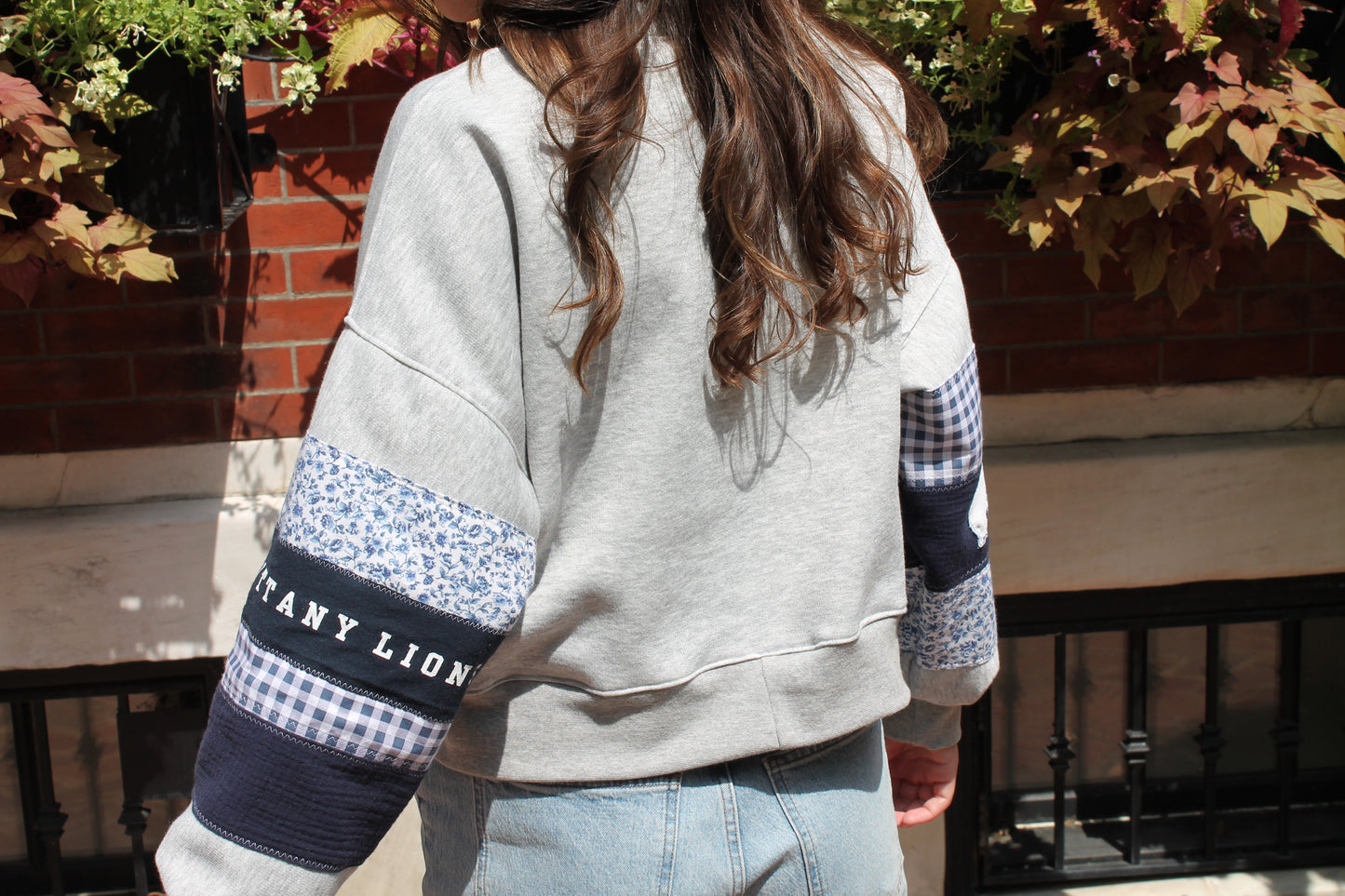 PSU Gingham & Floral Patchwork Crew Neck