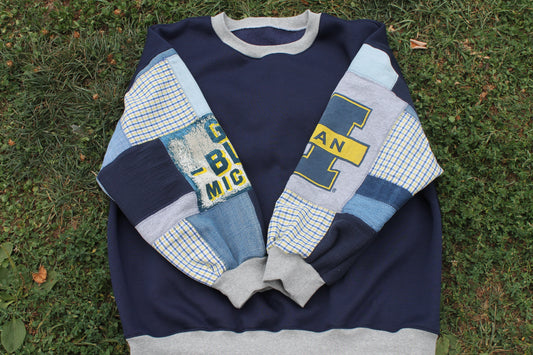 Ready to Ship 1/1 UMich Patchwork Crew Neck