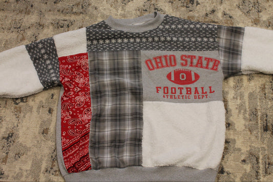 Ohio State Sherpa & Bandana Patchwork Sweatshirt