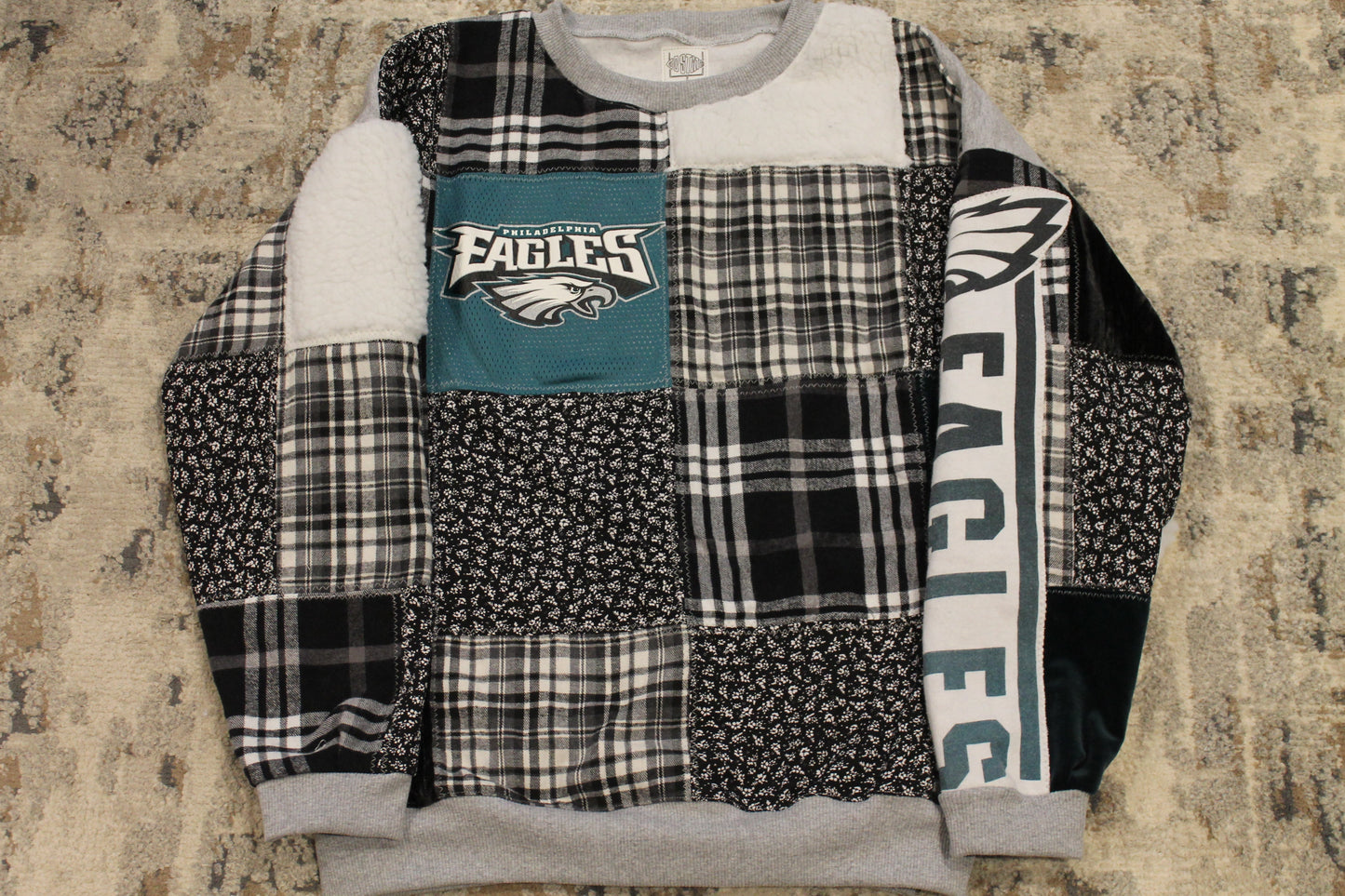 Eagles Sherpa & Plaid Patchwork Sweatshirt