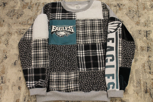 Eagles Sherpa & Plaid Patchwork Sweatshirt