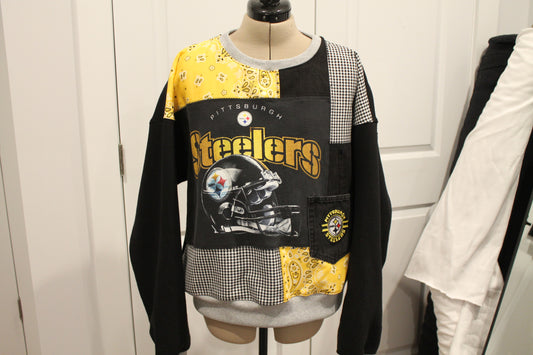 Steelers Helmet Patchwork Crew Neck