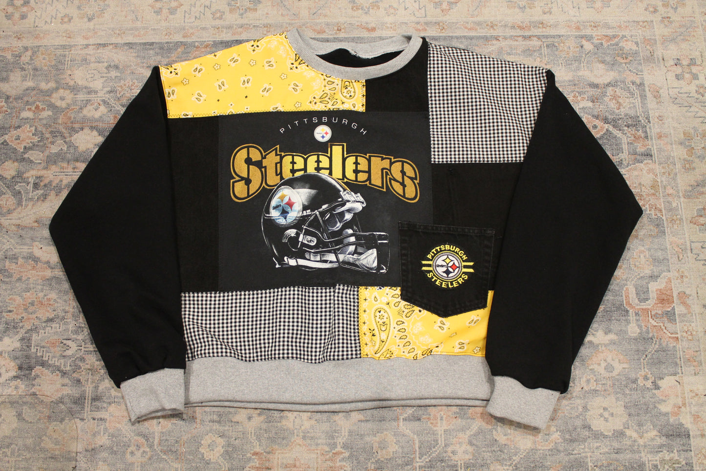 Steelers Helmet Patchwork Crew Neck