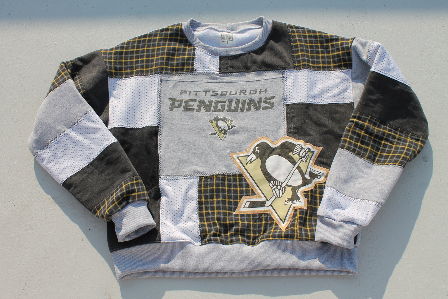 Penguins Flannel x Denim Patchwork Crew Neck