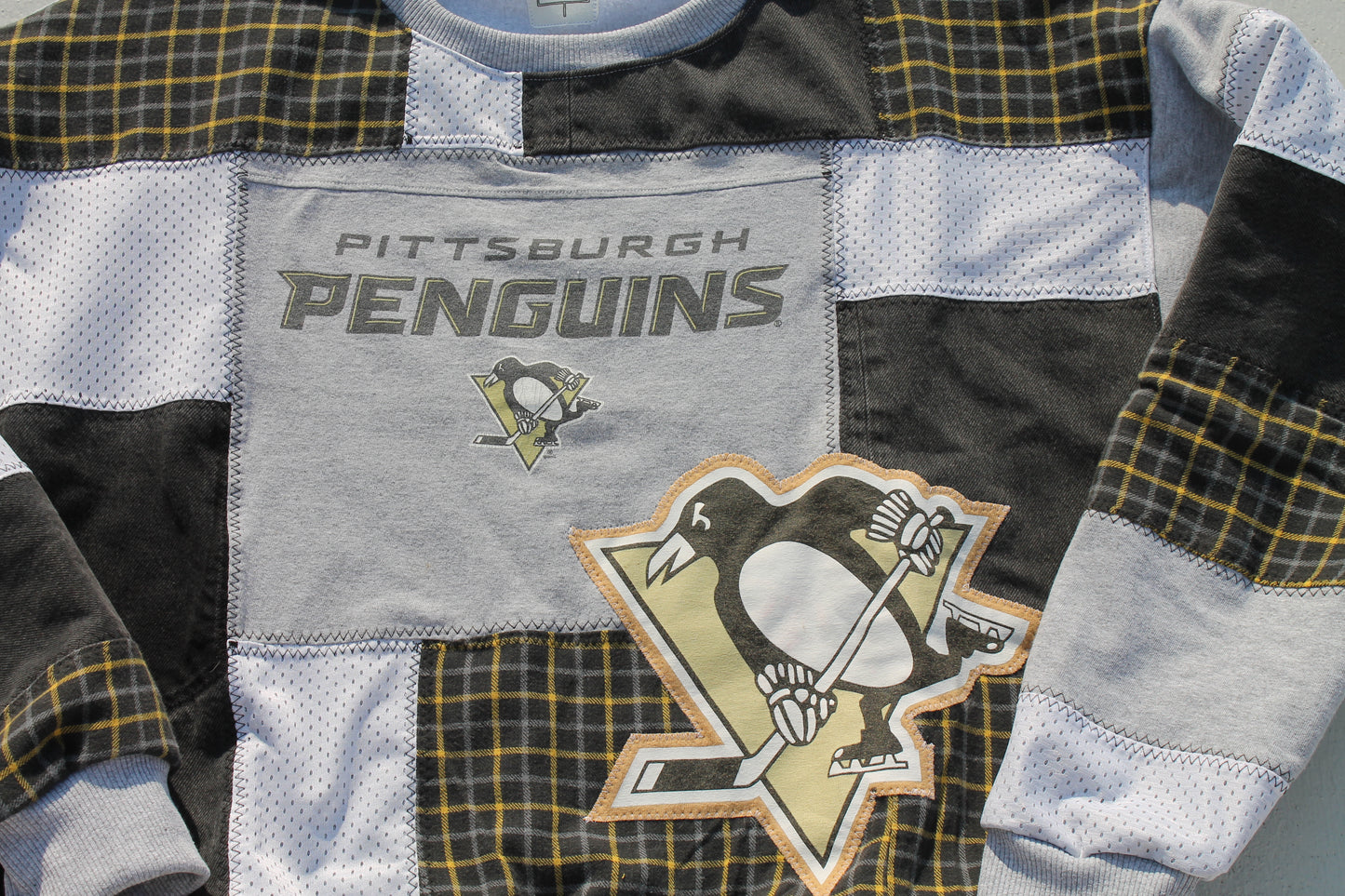 Penguins Flannel x Denim Patchwork Crew Neck