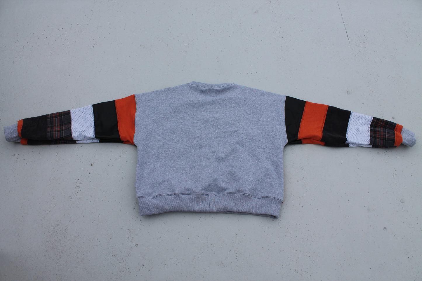 Flyers vegan leather x plaid patchwork crew neck