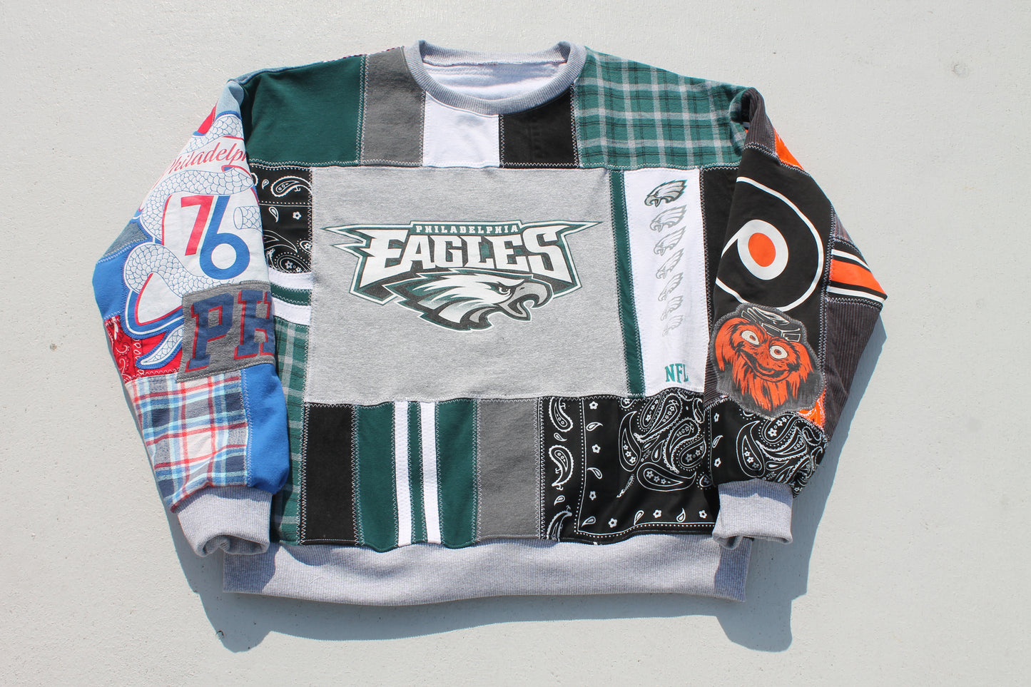 Philly Eagles x Phillies x Sixers x Flyers Patchwork Crew Neck