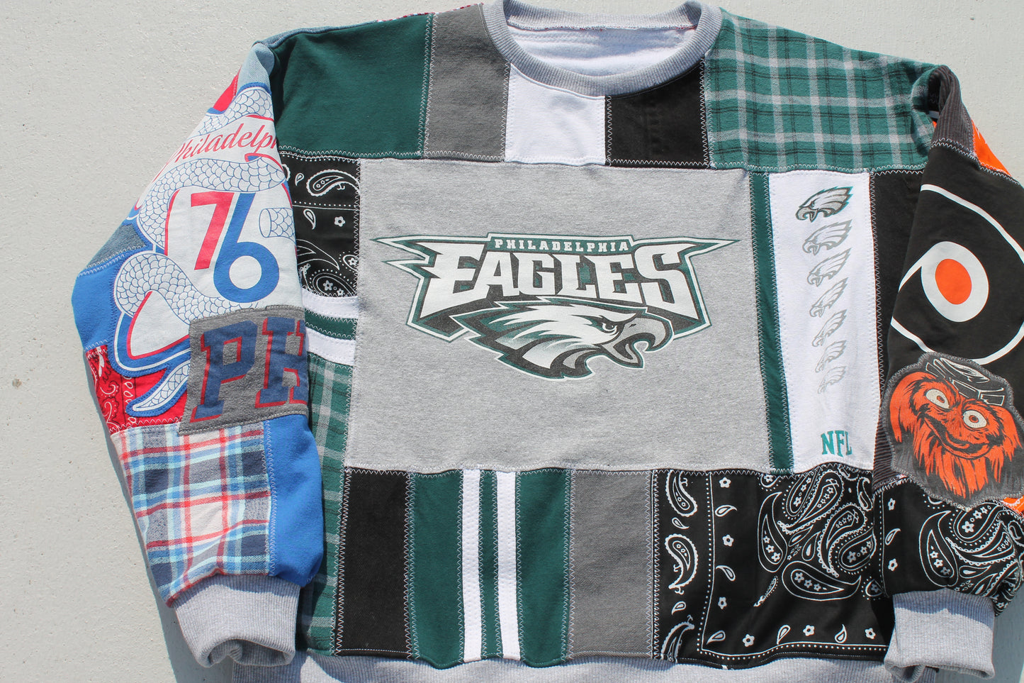 Philly Eagles x Phillies x Sixers x Flyers Patchwork Crew Neck