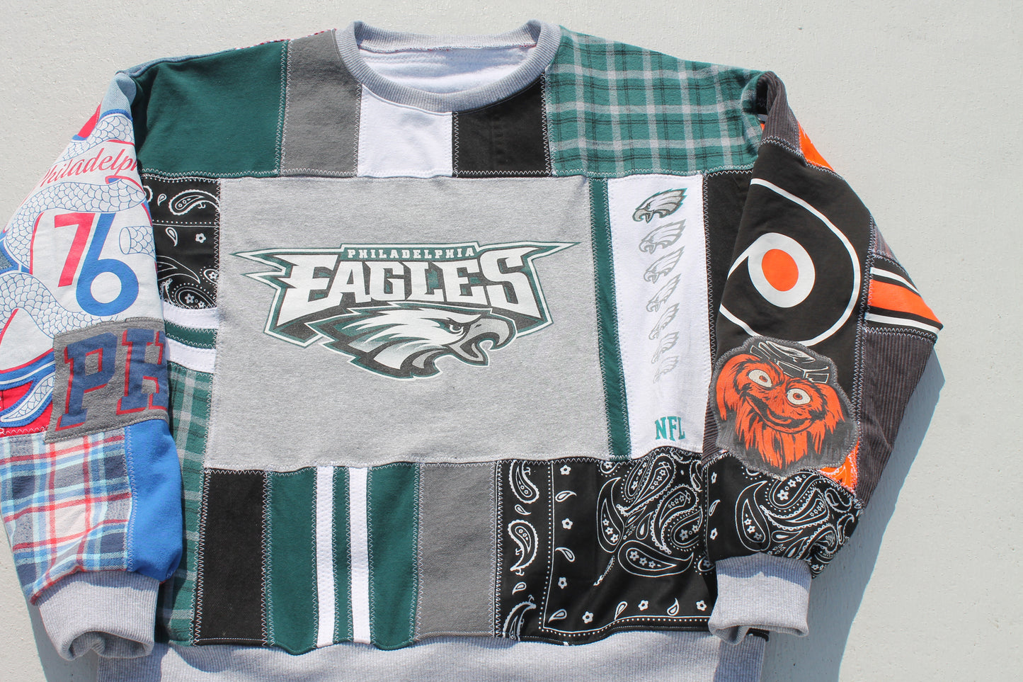 Philly Eagles x Phillies x Sixers x Flyers Patchwork Crew Neck