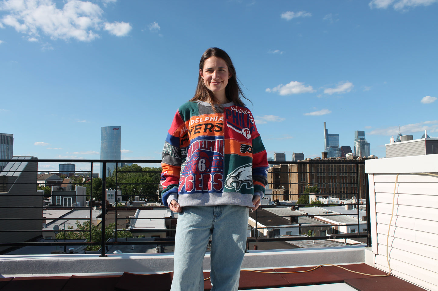 Philly Eagles x Phillies x Sixers x Flyers Patchwork Crew Neck