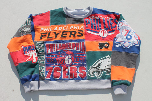 Philly Eagles x Phillies x Sixers x Flyers Patchwork Crew Neck