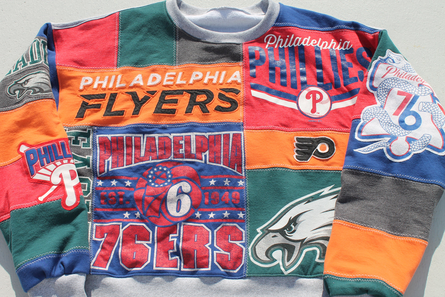 Philly Eagles x Phillies x Sixers x Flyers Patchwork Crew Neck